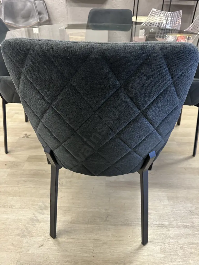 Round Clear Glass Table With Black Undershelf, Black Powder Coated Base 75x120cm & 4 Charcoal Luna Carver Dining Chairs Image 1++