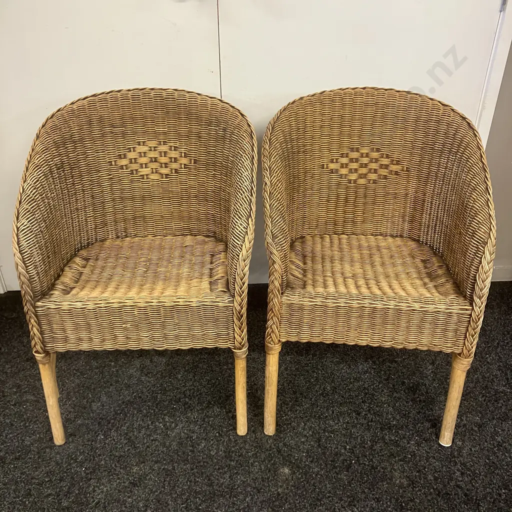 Pair of Vintage Woven Rattan & Cane Tub Chairs Image 1++