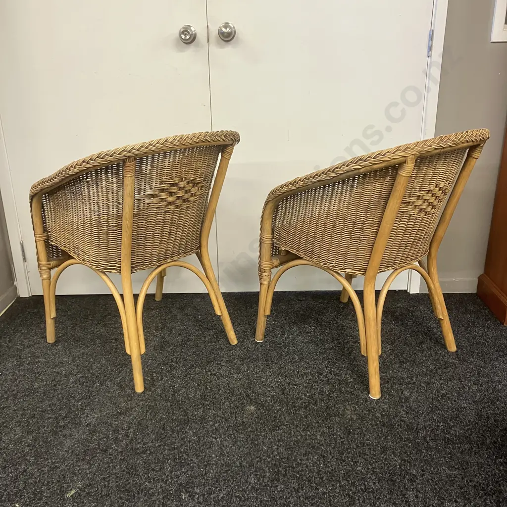 Pair of Vintage Woven Rattan & Cane Tub Chairs Image 1++