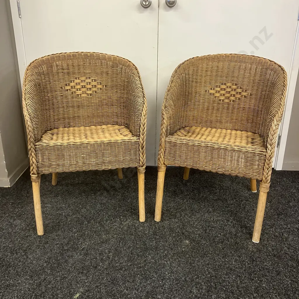 Pair of Vintage Woven Rattan & Cane Tub Chairs Image 1++