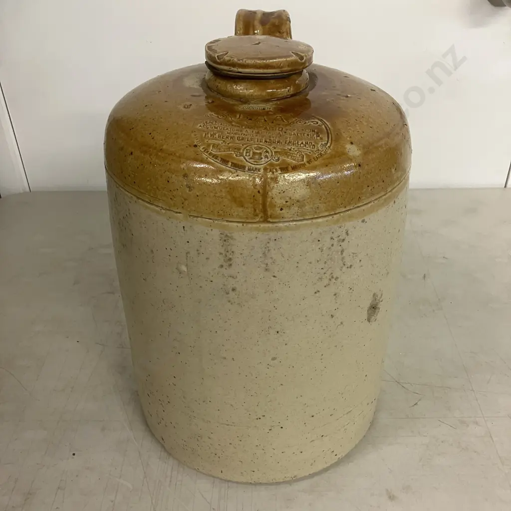 B.A.A Stoneware Battery Acid Jar With Screw Top & Side Handle. Impressed Details. 35 x 24cm Image 1++