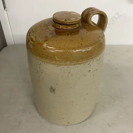 B.A.A Stoneware Battery Acid Jar With Screw Top & Side Handle. Impressed Details. 35 x 24cm