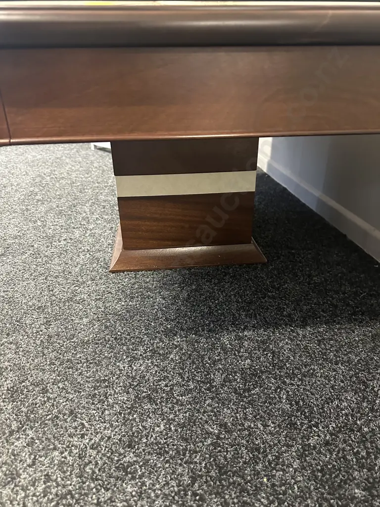 Rectangular Mahogany Coffee Table With Cream Marble Look Detail, Two Drawer On Pedestal Base Glass Top. H46,W120,D70cm. Image 1++