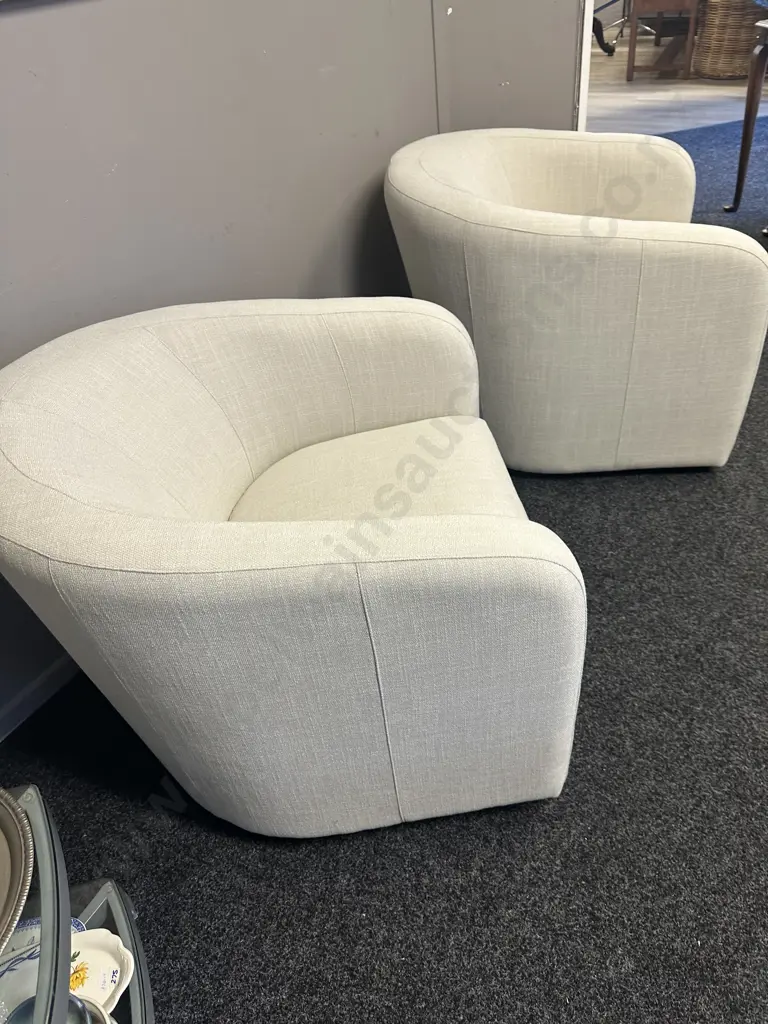 Pair Of Stunning Linen Look Off White Swivel Chairs Image 1++