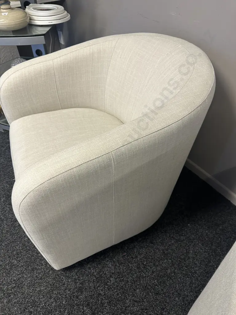 Pair Of Stunning Linen Look Off White Swivel Chairs Image 1++