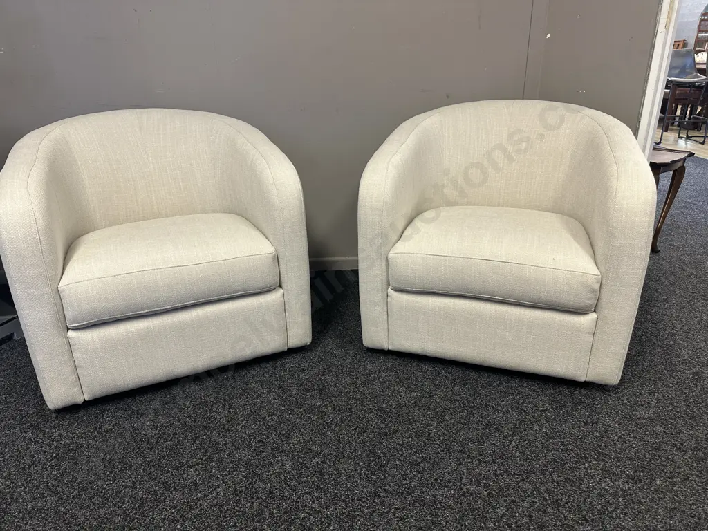 Pair Of Stunning Linen Look Off White Swivel Chairs Image 1++