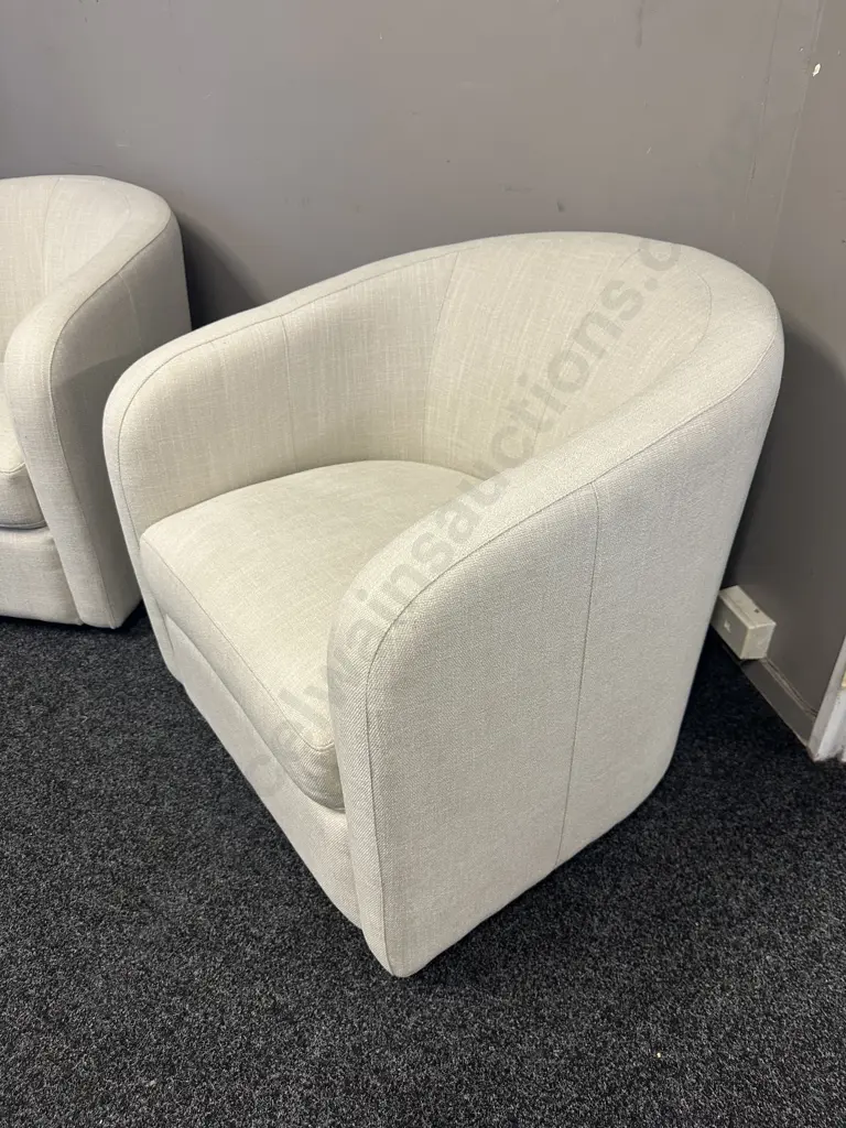 Pair Of Stunning Linen Look Off White Swivel Chairs Image 1++