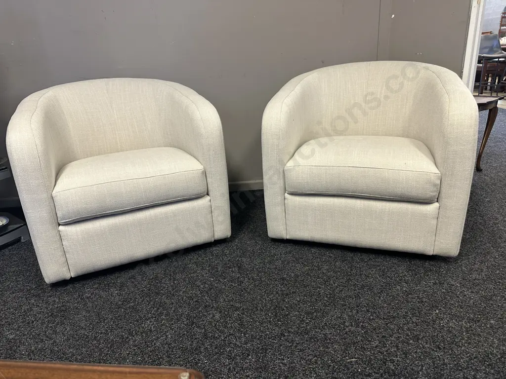 Pair Of Stunning Linen Look Off White Swivel Chairs Image 1++