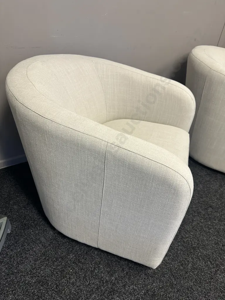 Pair Of Stunning Linen Look Off White Swivel Chairs Image 1++