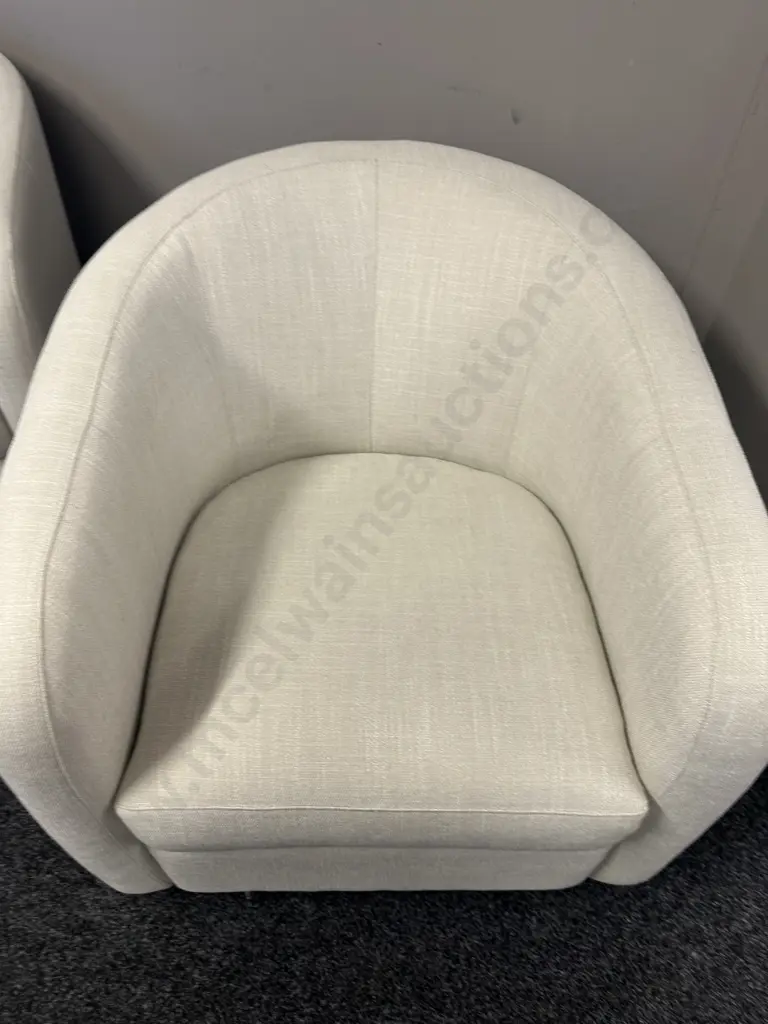 Pair Of Stunning Linen Look Off White Swivel Chairs Image 1++