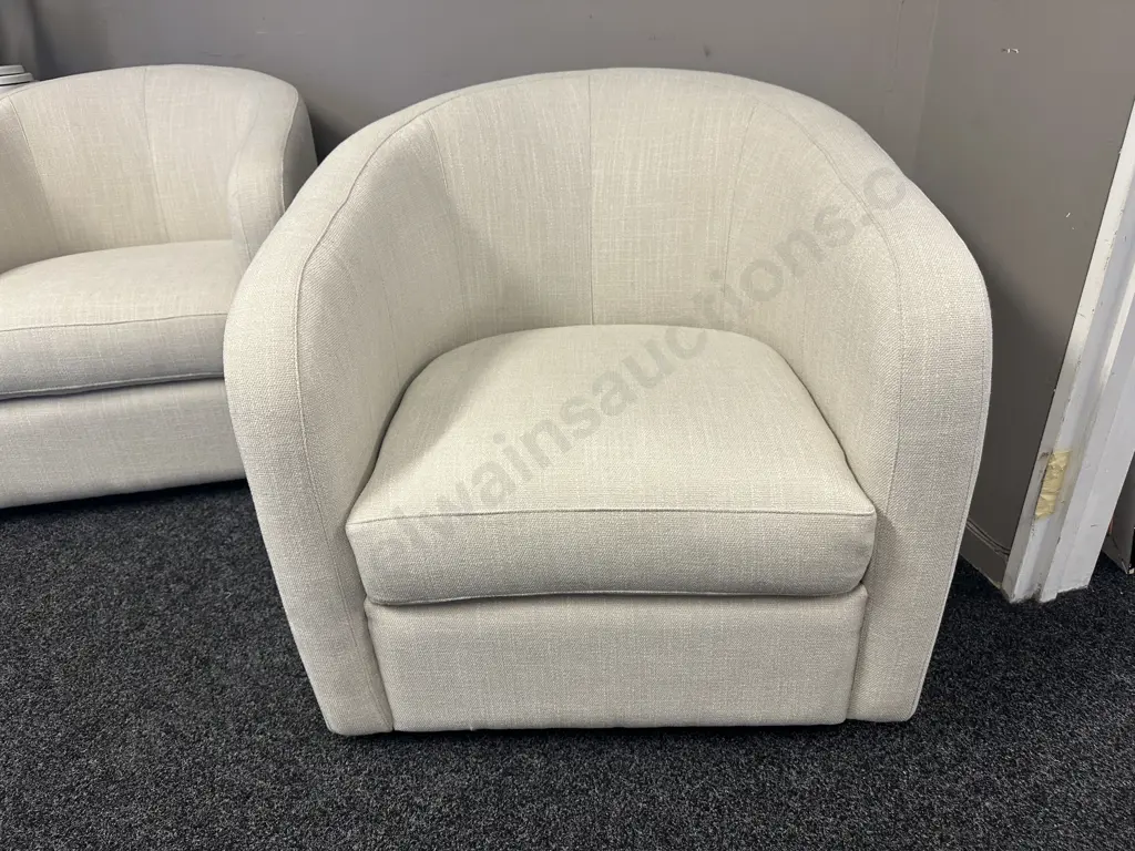 Pair Of Stunning Linen Look Off White Swivel Chairs Image 1++
