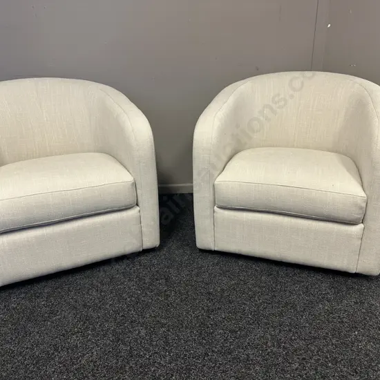 Pair Of Stunning Linen Look Off White Swivel Chairs
