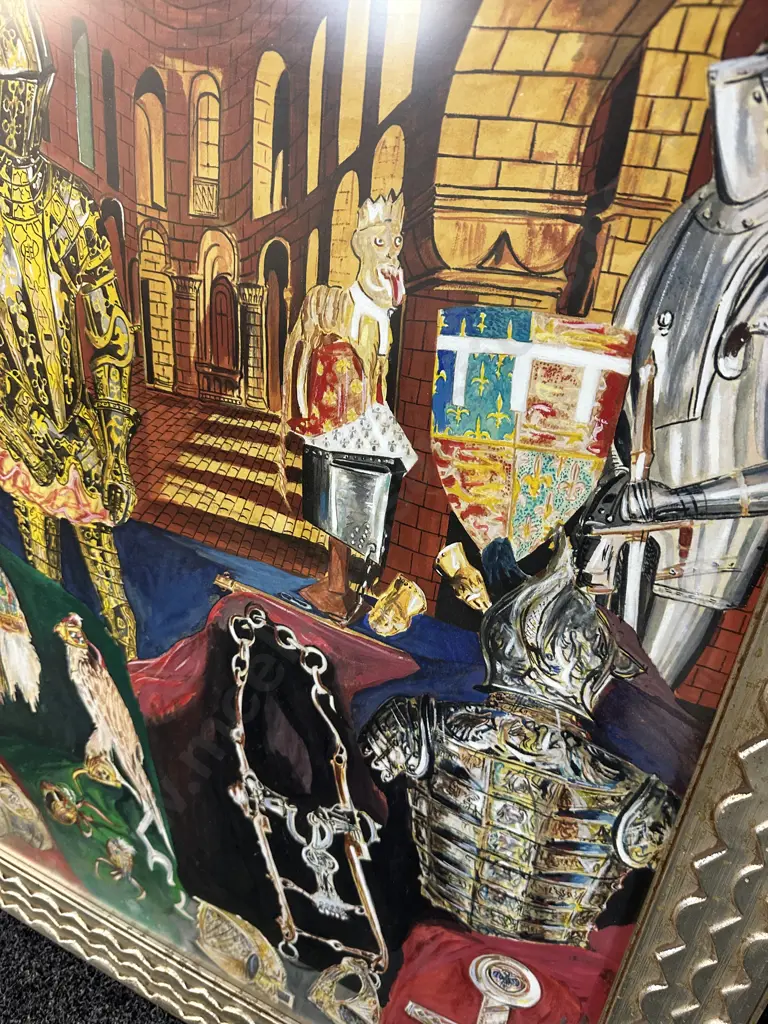Original Gilt Framed Artwork By Peter Duncan Purcell Titled 'Armour In The Tower Of London' 2004 H85,W91cm. Image 1++