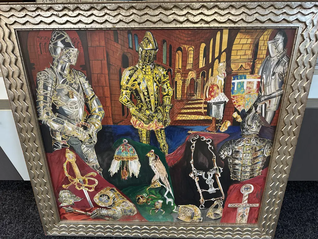 Original Gilt Framed Artwork By Peter Duncan Purcell Titled 'Armour In The Tower Of London' 2004 H85,W91cm. Image 1++