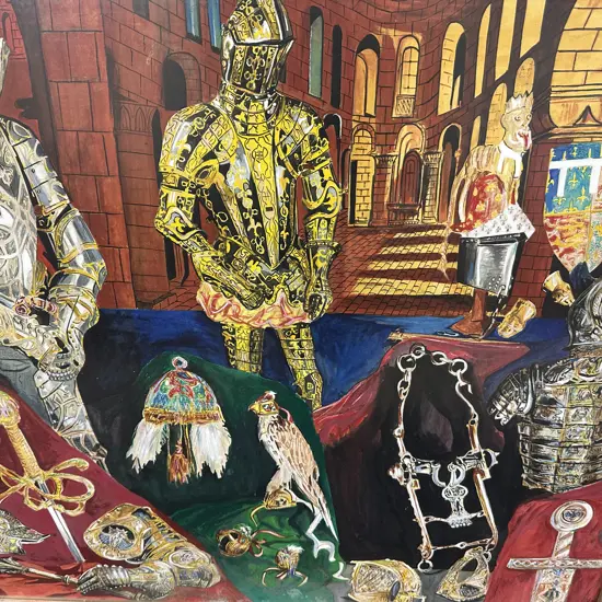 Original Gilt Framed Artwork By Peter Duncan Purcell Titled 'Armour In The Tower Of London' 2004 H85,W91cm.