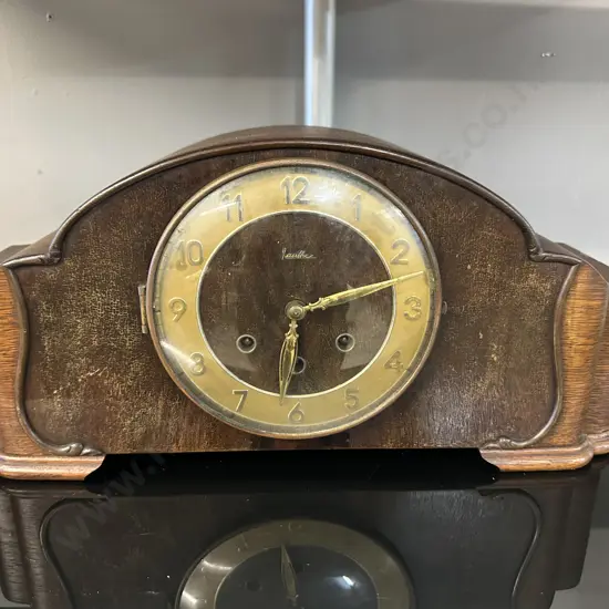 Art Deco German Kanthe Oak Cased Chiming Mantle Clock (No Key)