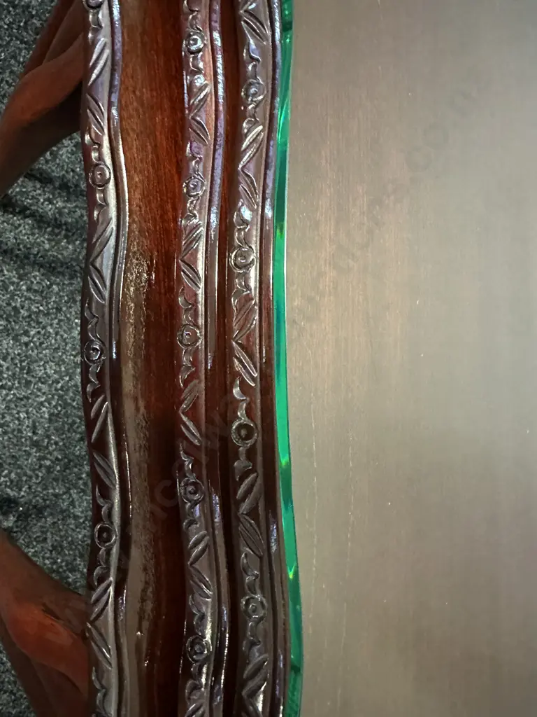 Mahogany Nest Of Tables Cabriole Legs Glass Top Carved Detail Image 1++