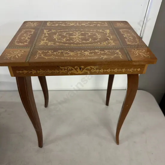 Italian Inlaid Side Table (musical not working) H42,W37,D28cm.