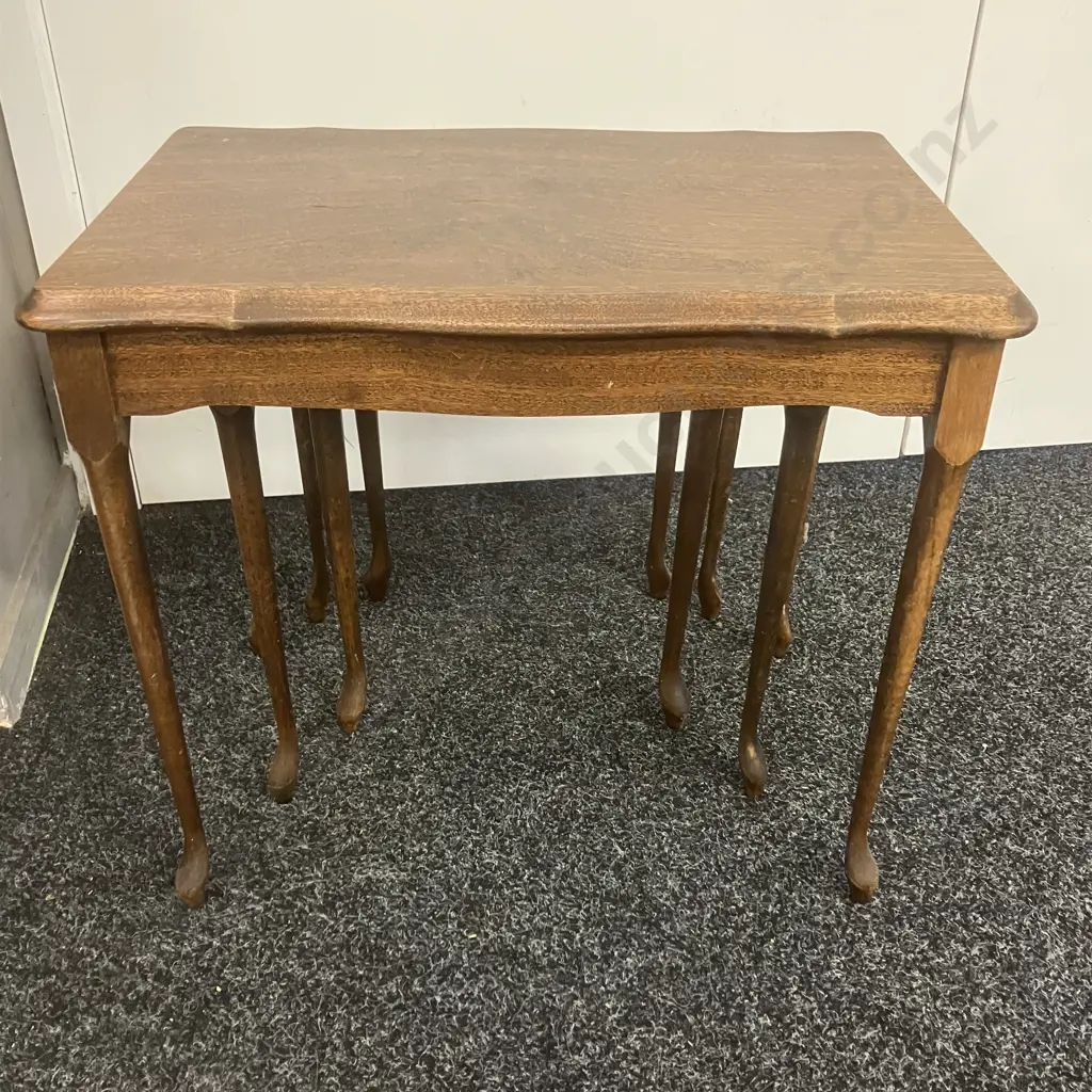 Mahogany Nest of 3 Tables, Fine Cabriole Legs. H45 W52 D33cm Image 1++