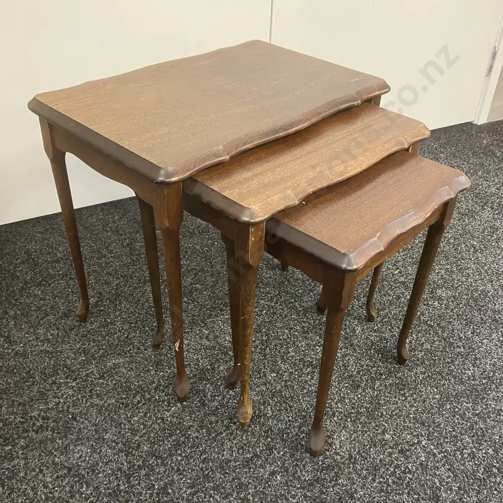Mahogany Nest of 3 Tables, Fine Cabriole Legs. H45 W52 D33cm Image 1++