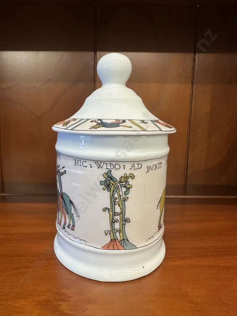 Limoges Capisserie de Bayeux Apothecary Lidded Dresser Jar Image 1++