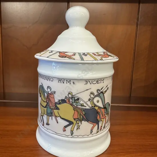 Limoges Capisserie de Bayeux Apothecary Lidded Dresser Jar