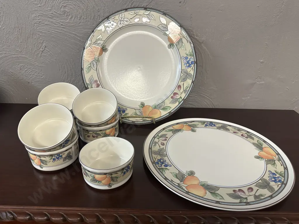 Mikasa Intaglio Garden Harvest Cake Plate, Large Round Serving Platter & Souffle Dishes Image 1++