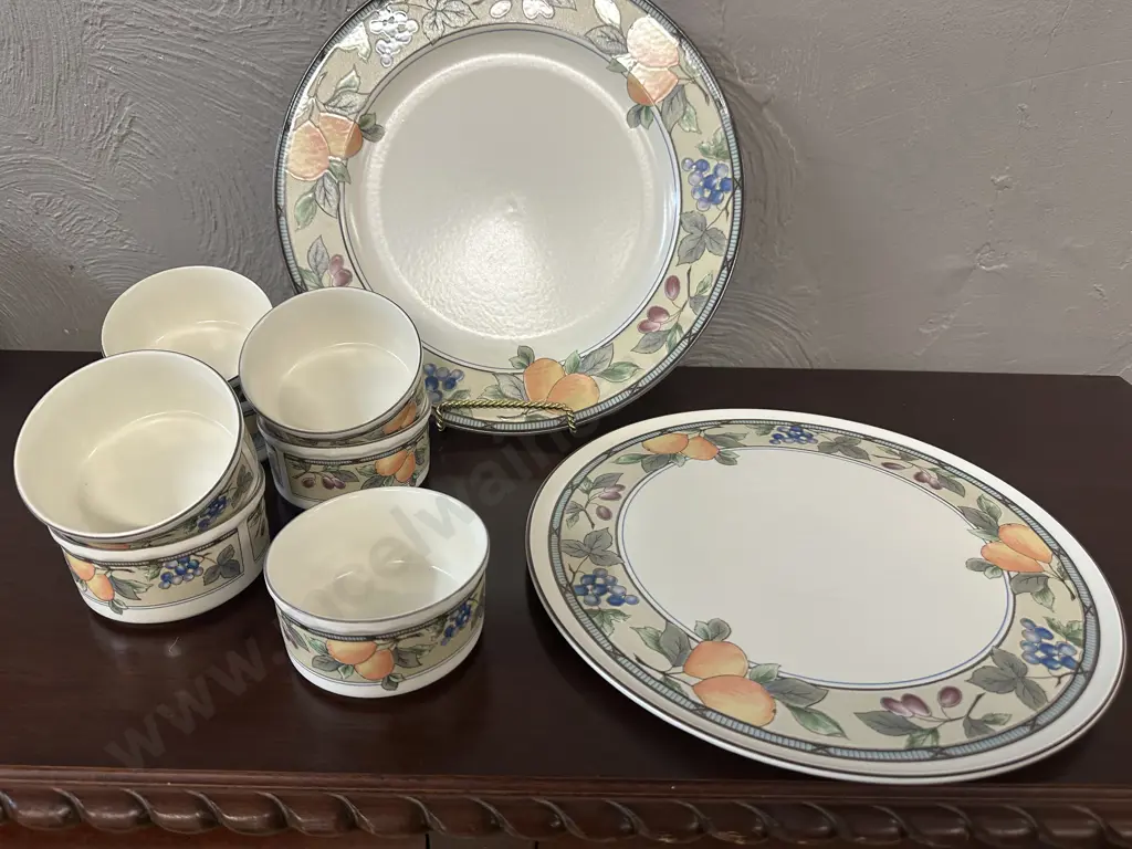 Mikasa Intaglio Garden Harvest Cake Plate, Large Round Serving Platter & Souffle Dishes Image 1++