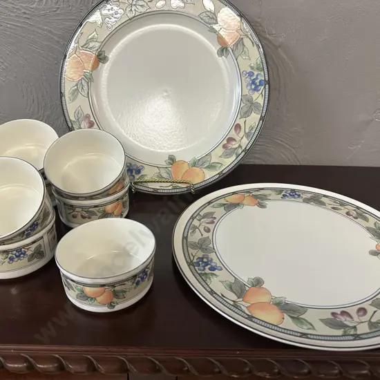 Mikasa Intaglio Garden Harvest Cake Plate, Large Round Serving Platter & Souffle Dishes