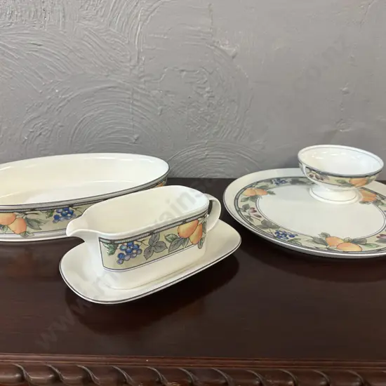 Mikasa Intaglio Garden Harvest Gravy Boat & Under Plate, Chip & Dip Platter With Oval Serving Dish