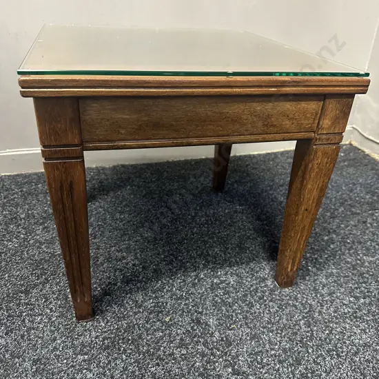 Small Square Mahogany Side Table With Glass Top H36x40x40cm.