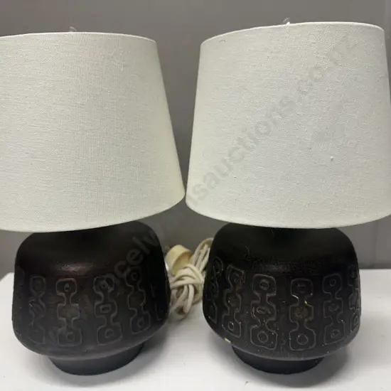 Pair Of Mid Century Style Table Lamps With Cream Shades H30cm.