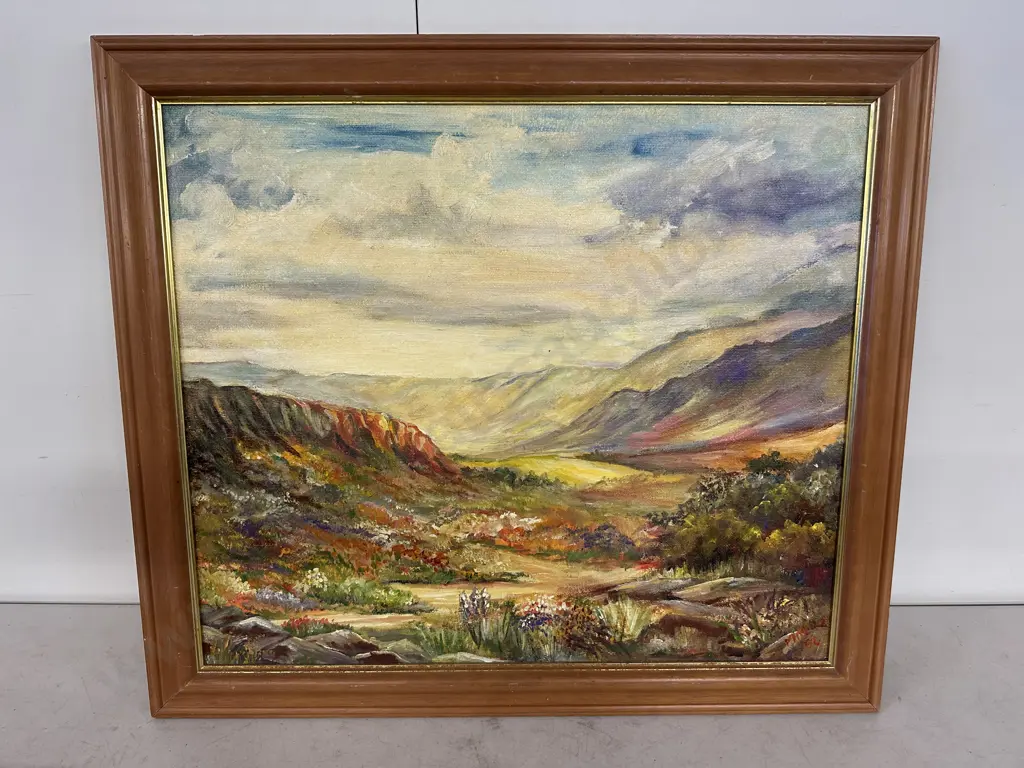 Signed Framed Artwork Oil On Board Landscape Scene H62,W71cm. Image 1++
