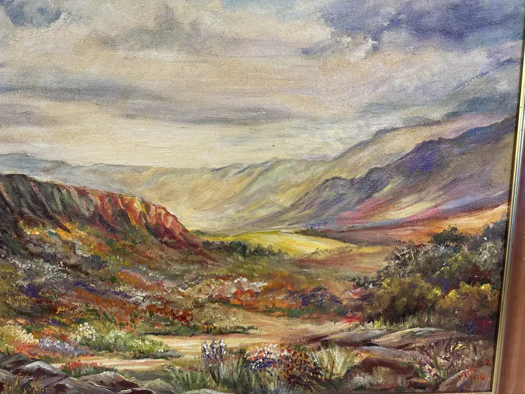 Signed Framed Artwork Oil On Board Landscape Scene H62,W71cm. Image 1++