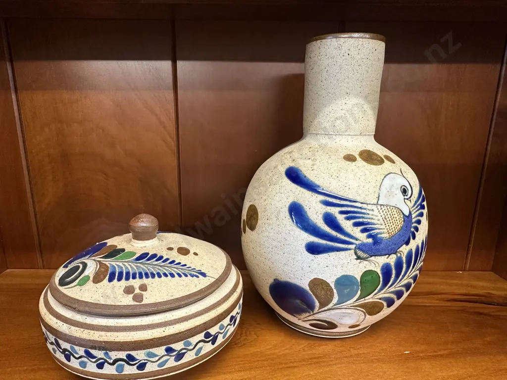 Tonala Pottery Mexican Vase & Lidded Dish  Image 1++