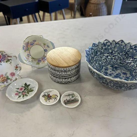 Selection Of Demi Dishes, Butlers Cannister & Blue & White Japanese Bowl