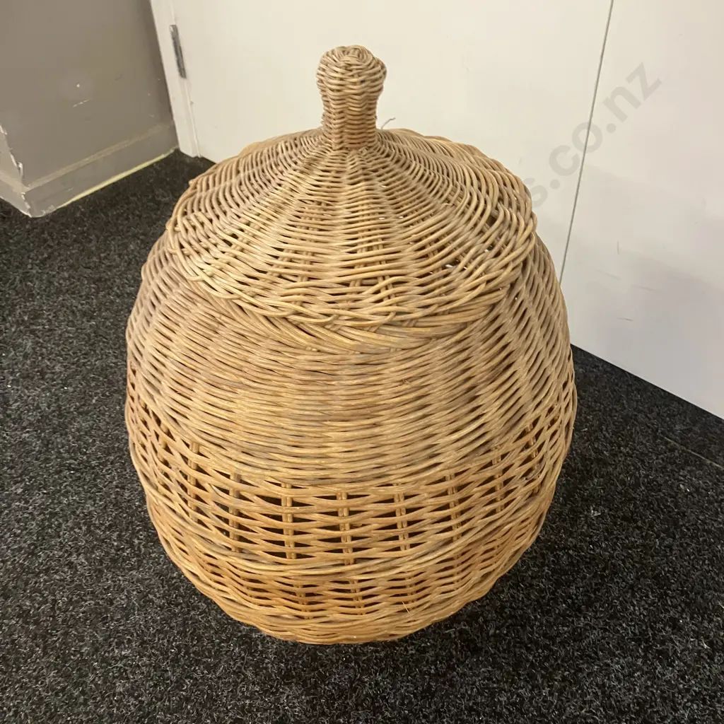 Woven Cane Ali Baba Basket With Lid. H59cm Image 1++