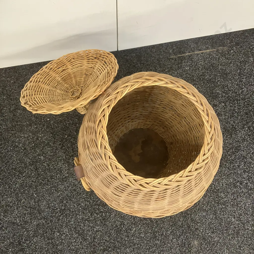 Woven Cane Ali Baba Basket With Lid. H59cm Image 1++