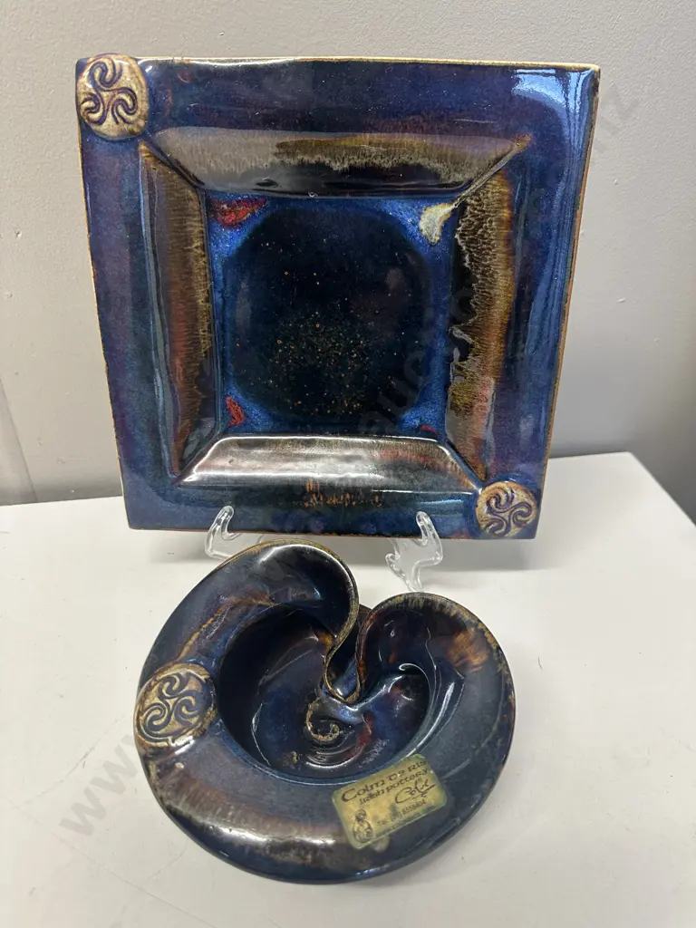 Irish Pottery by Colm de Ris Bowl & Square Platter Image 1++