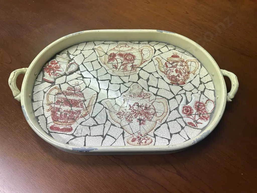 Decorative Mosaic Design Double Handled Serving Tray L52,W32cm. Image 1++