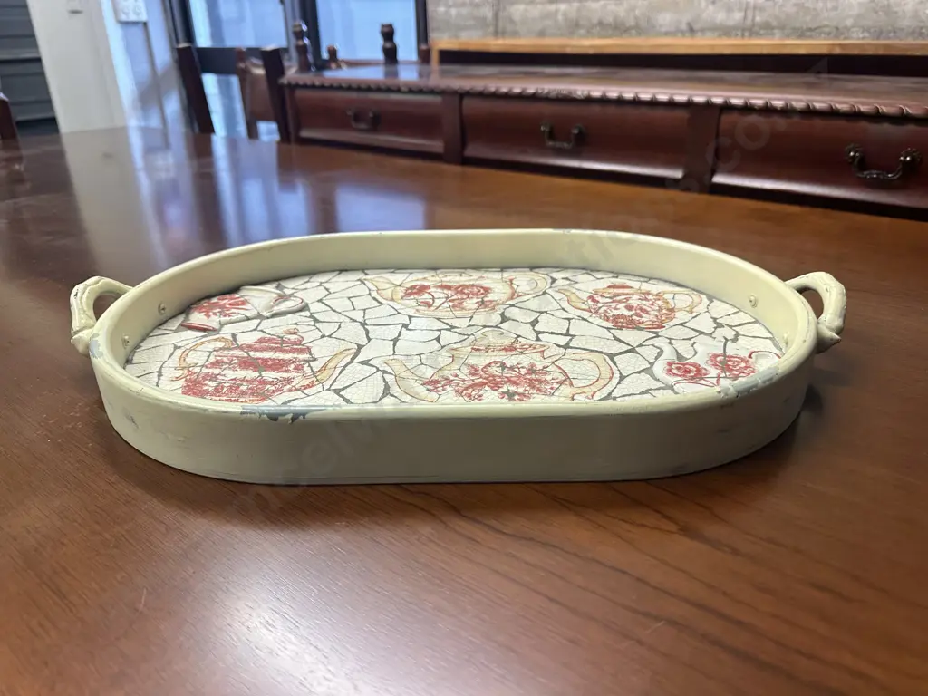 Decorative Mosaic Design Double Handled Serving Tray L52,W32cm. Image 1++