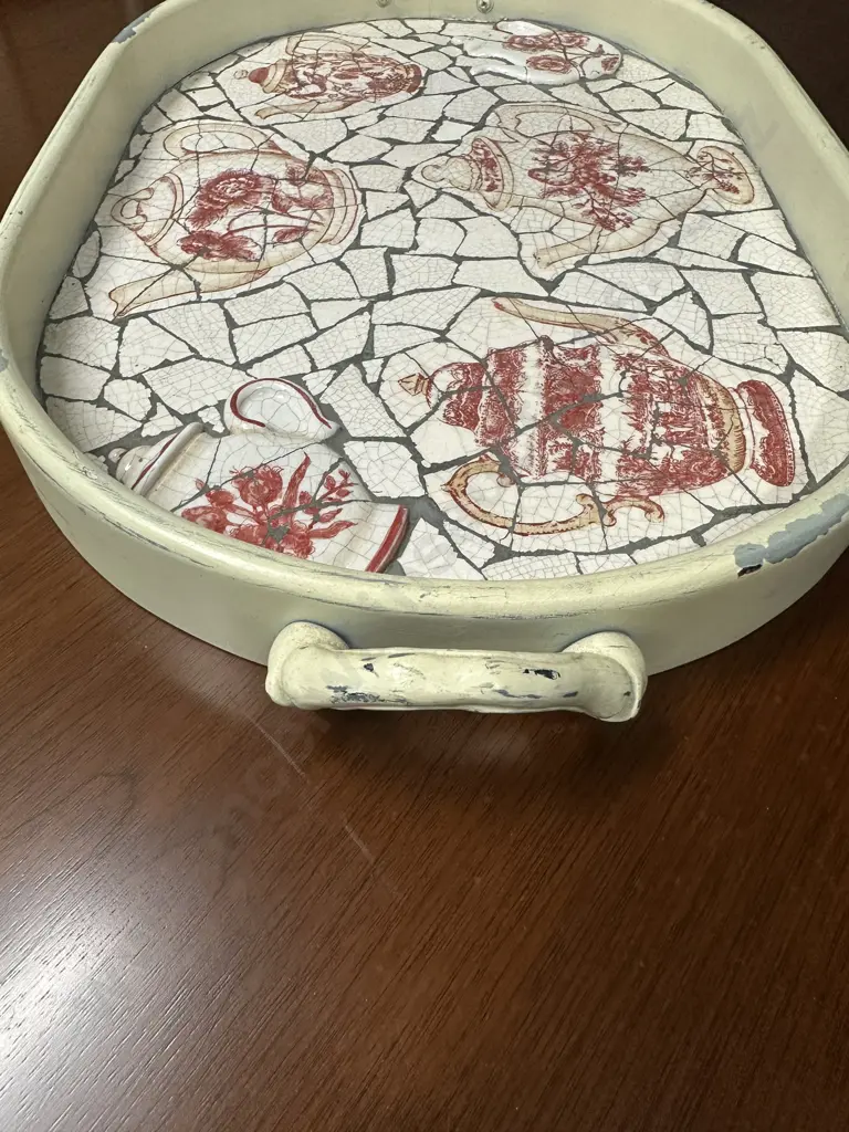 Decorative Mosaic Design Double Handled Serving Tray L52,W32cm. Image 1++