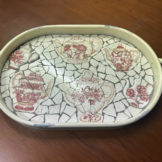 Decorative Mosaic Design Double Handled Serving Tray L52,W32cm.