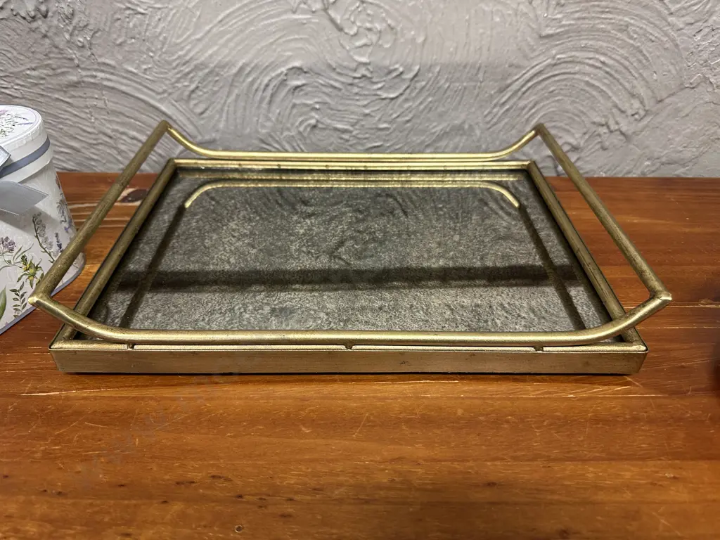 Gilt Mirrored Double Handled Tray, Boxed Mug Set Lilly Of The Valley & T2 Cup, Saucer & Teapot Image 1++