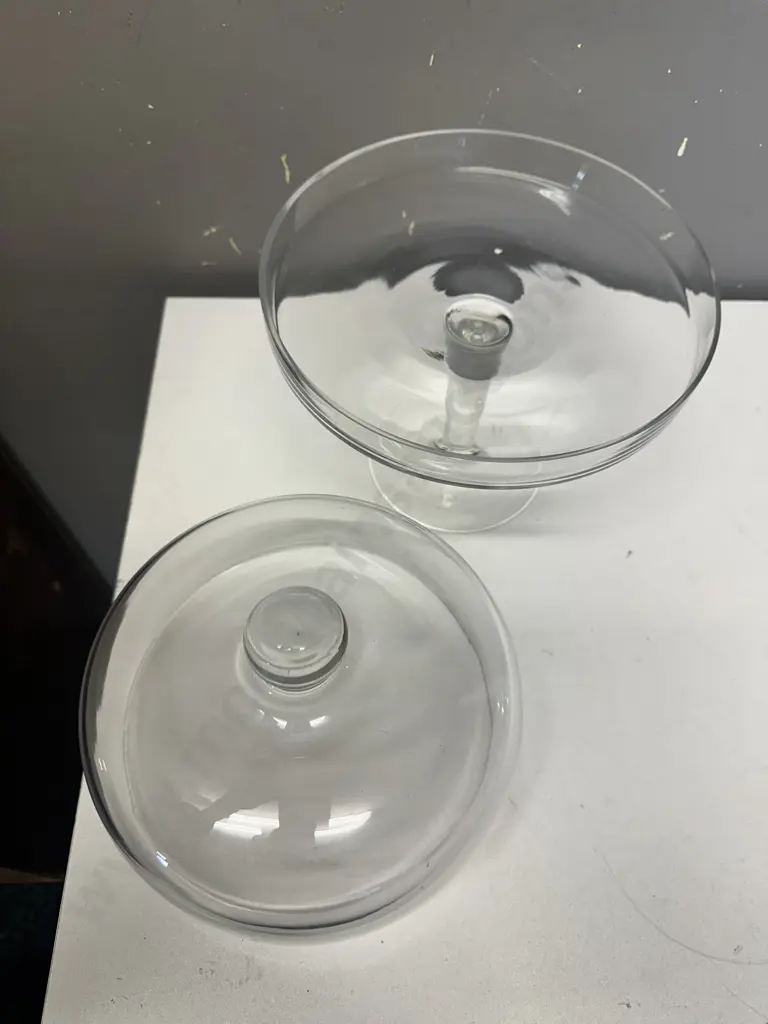 French Country Large Glass Cake Stand With Cover Image 1++