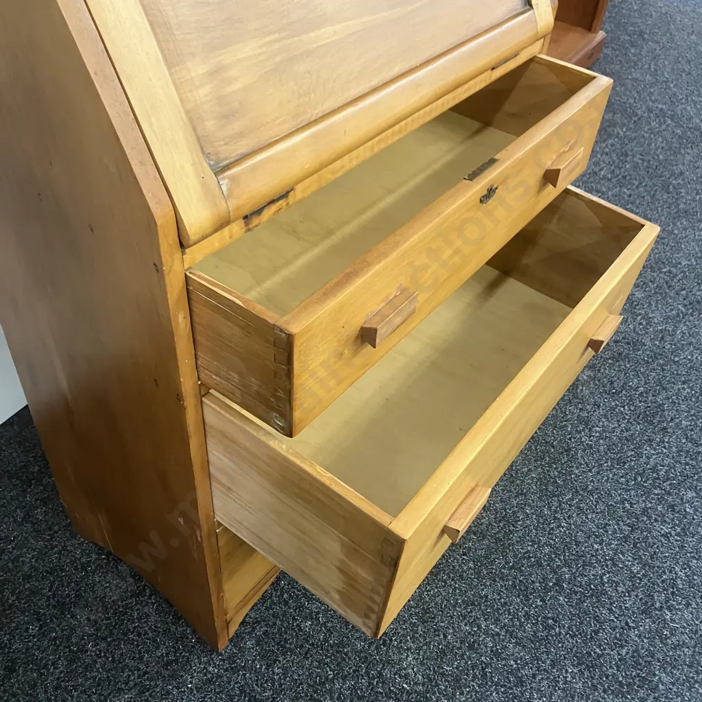 Rimu Writing Bureau Desk Three Drawer With Keys. H112 W73.5 D36cm Image 1++