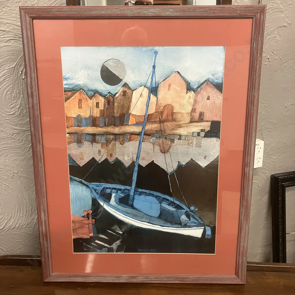 Rosina Wachtmeister "le petit port", Art Print, Glazed & Framed. 85 x 67cm Image 1++