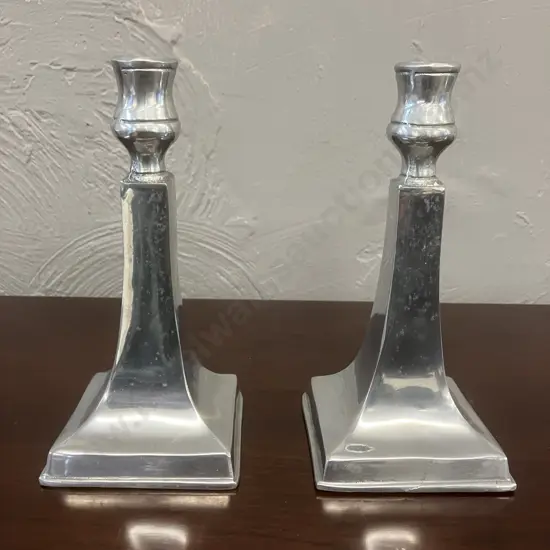 Pair of New Zealand Pewter Candlesticks. H19cm