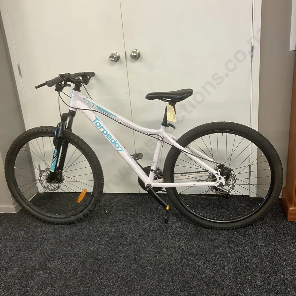 Torpedo 7 Vortex 2 Mountain Bike, White & Turquoise Image 1++