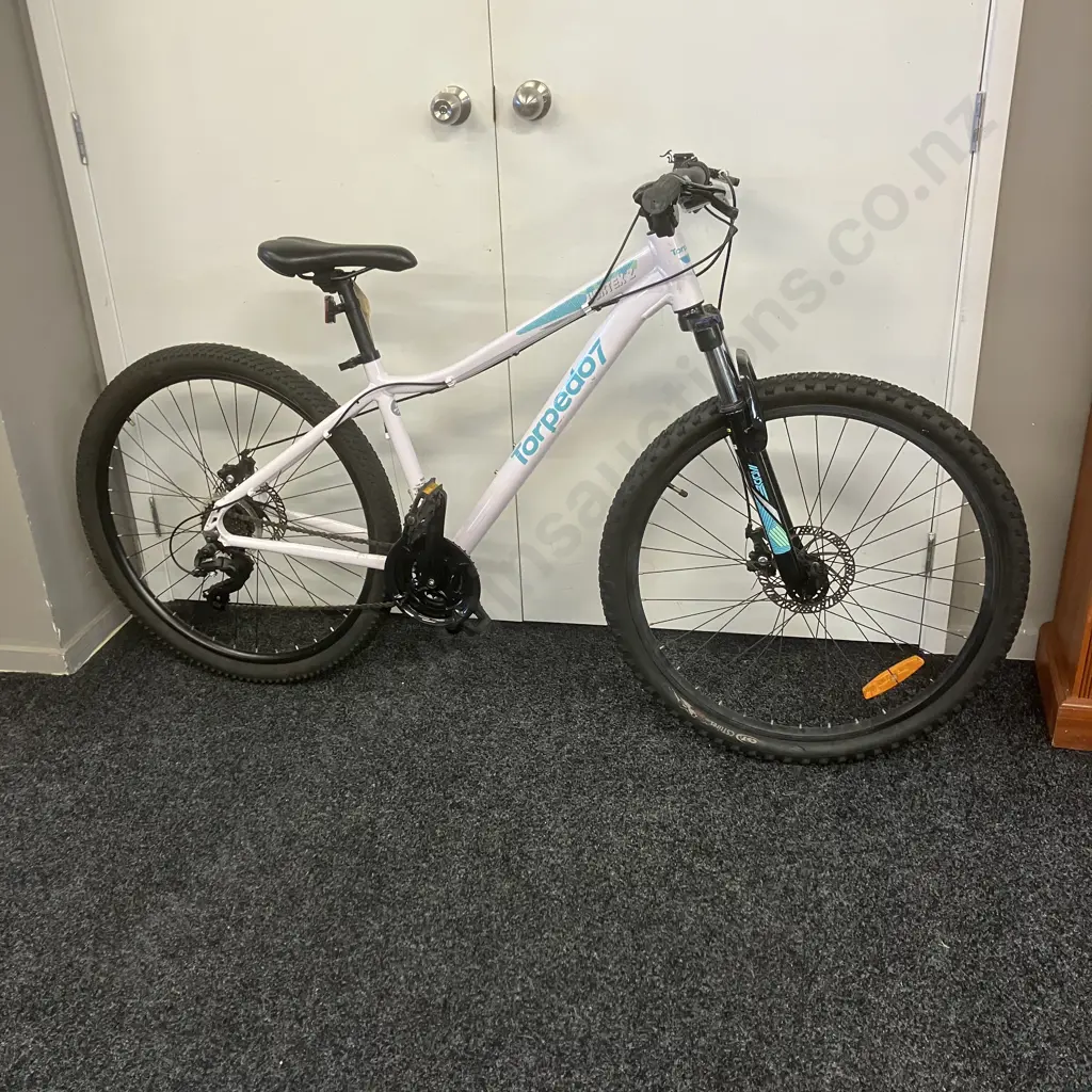 Torpedo 7 Vortex 2 Mountain Bike, White & Turquoise Image 1++